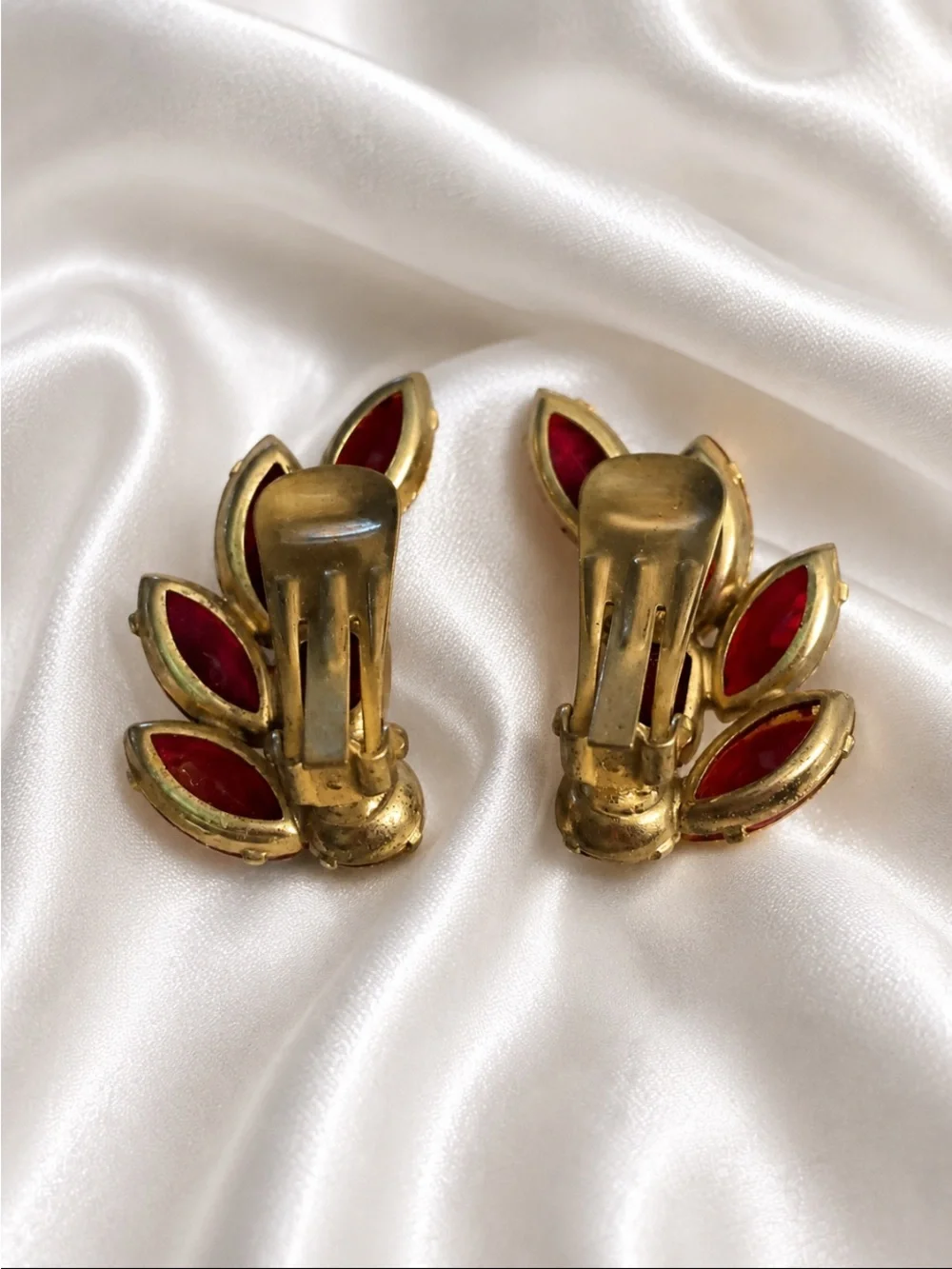 Gold-Tone Red Crystal Clip-On Earrings